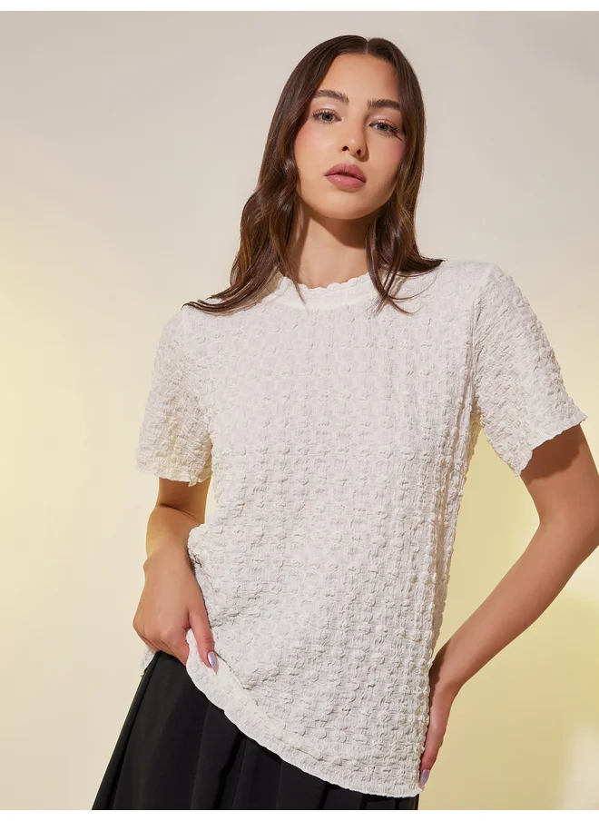 تايك تو Take Two Textured Round Neck Regular Fit T-Shirt
