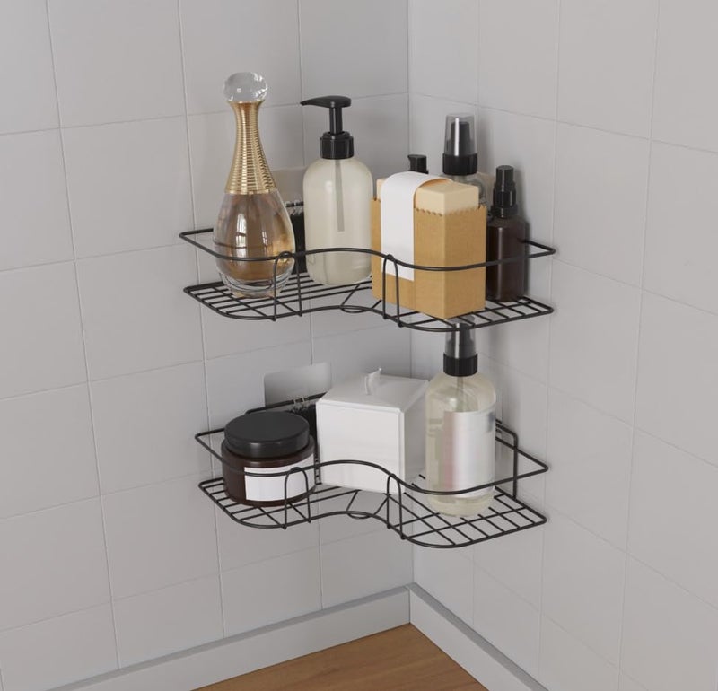 RIOMAX RIOMAX Wall Mounted SelfAdhesive Bathroom Corner ShelfKitchen Rack HolderStorage Organizer Rack Bathroom Accessories MaterialGI Metal Powder Coated Finish Black Pack of 2  - Image 1
