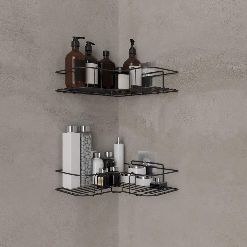 RIOMAX RIOMAX Wall Mounted SelfAdhesive Bathroom Corner ShelfKitchen Rack HolderStorage Organizer Rack Bathroom Accessories MaterialGI Metal Powder Coated Finish Black Pack of 2  - Image 3