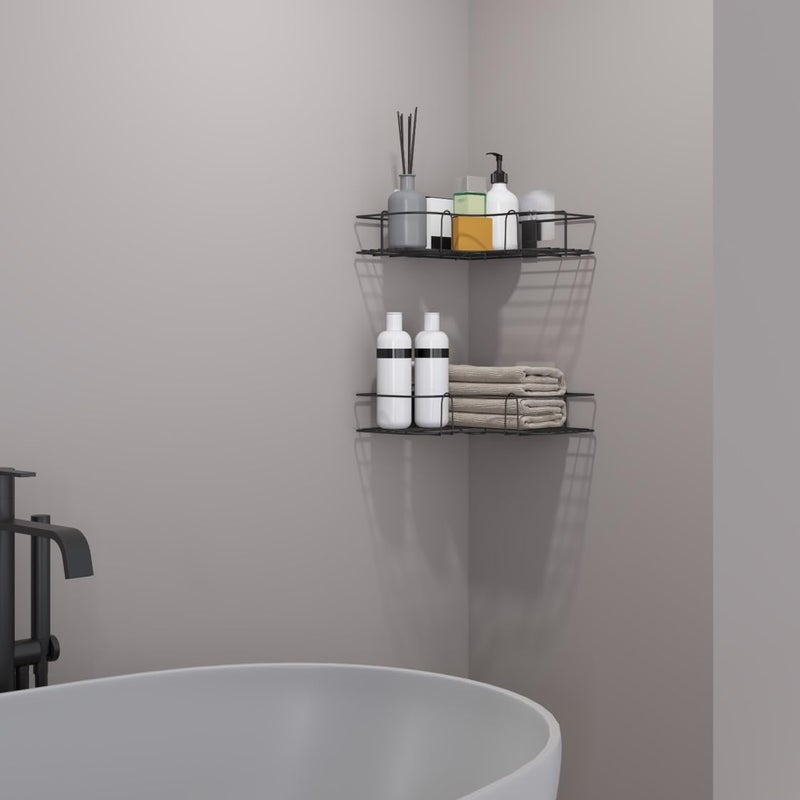 RIOMAX RIOMAX Wall Mounted SelfAdhesive Bathroom Corner ShelfKitchen Rack HolderStorage Organizer Rack Bathroom Accessories MaterialGI Metal Powder Coated Finish Black Pack of 2  - Image 4