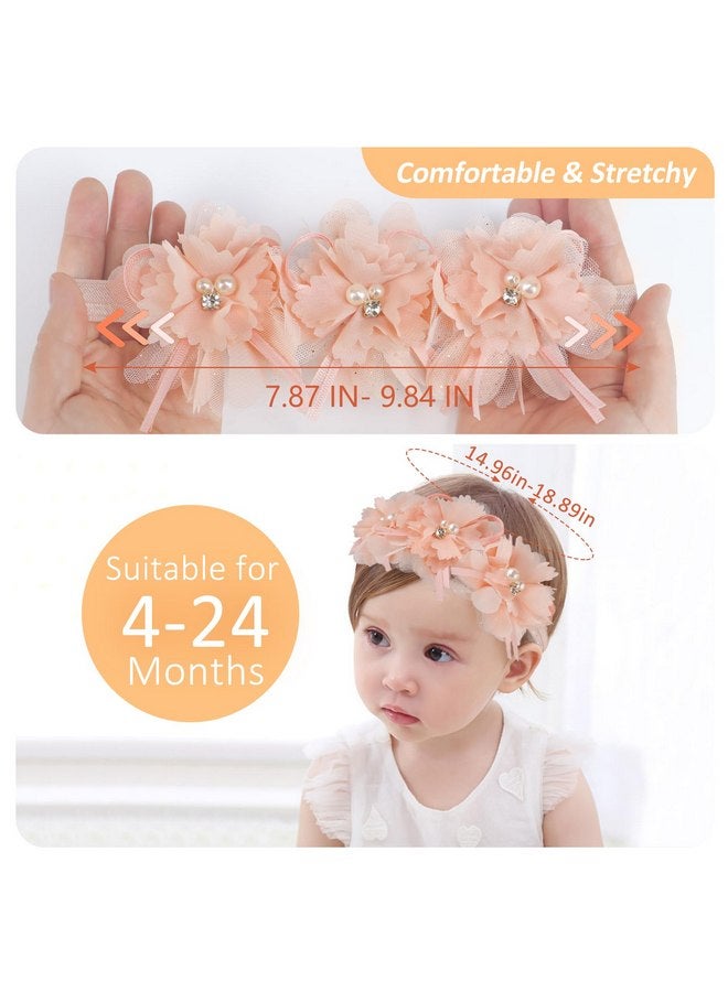 Fmeida Flower Headband for Baby Girl Floral Headbands Crown Baptism Hairband Hair Accessories Peach - Image 2