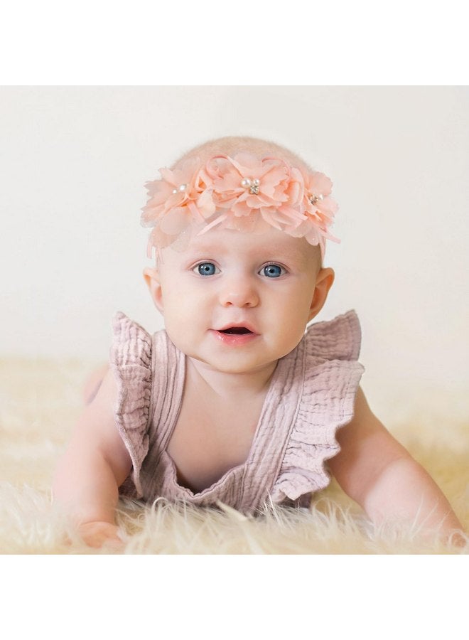 Fmeida Flower Headband for Baby Girl Floral Headbands Crown Baptism Hairband Hair Accessories Peach - Image 4