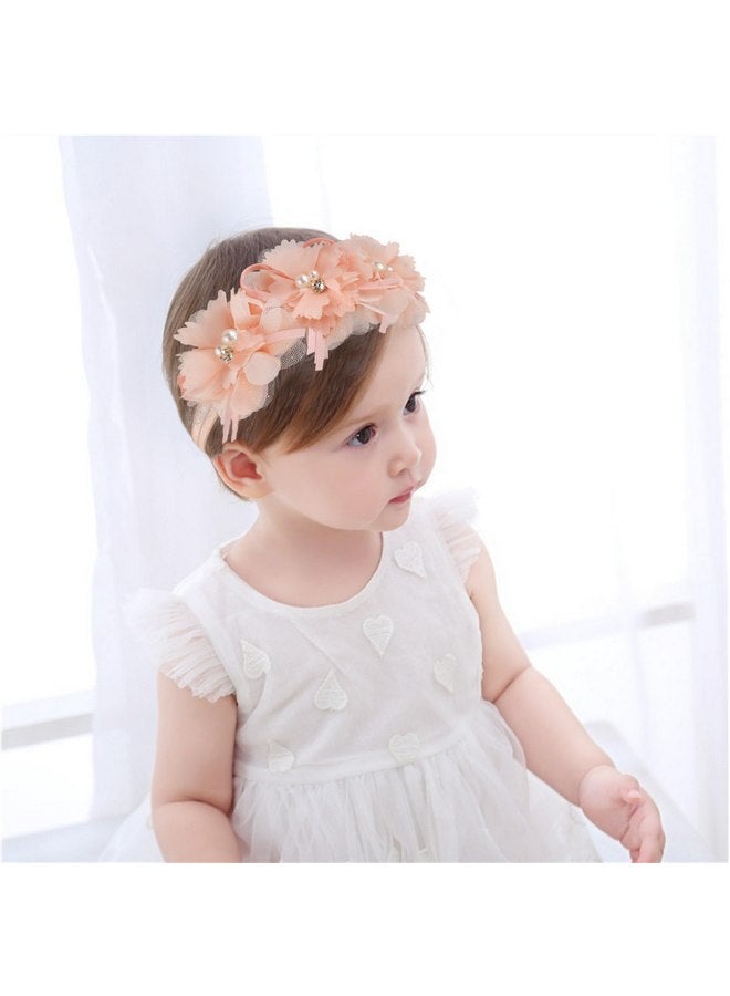 Fmeida Flower Headband for Baby Girl Floral Headbands Crown Baptism Hairband Hair Accessories Peach - Image 5