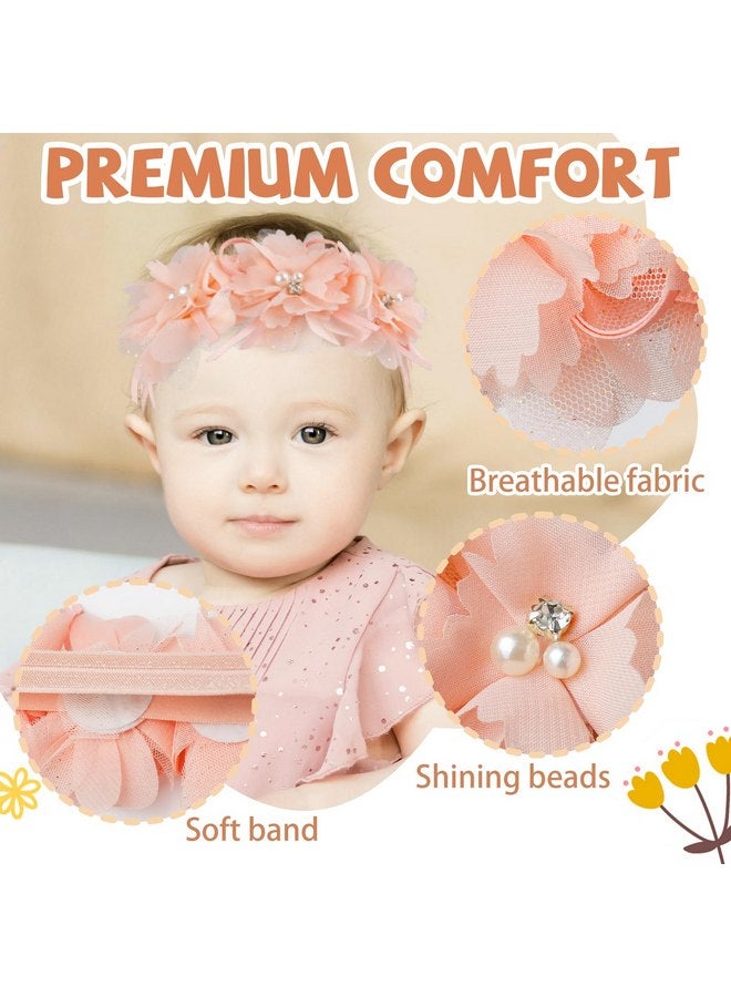 Fmeida Flower Headband for Baby Girl Floral Headbands Crown Baptism Hairband Hair Accessories Peach - Image 3