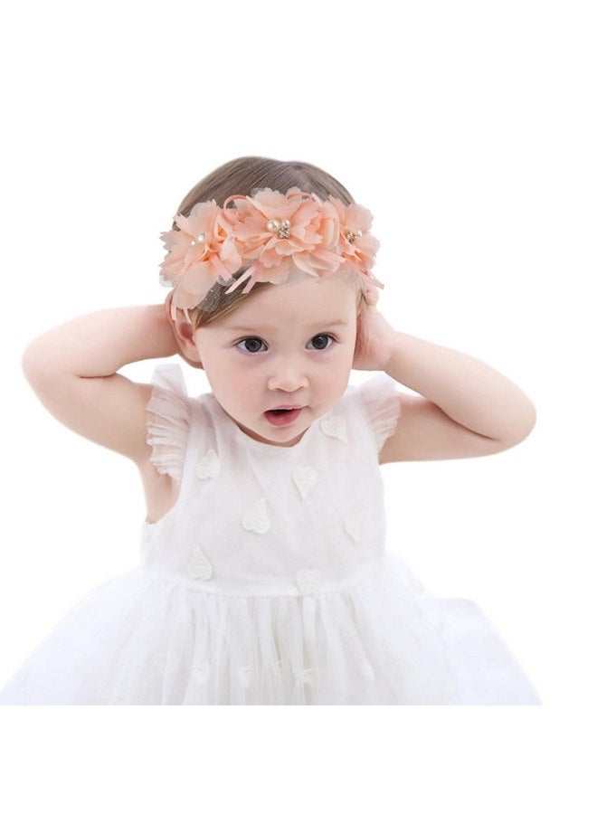 Fmeida Flower Headband for Baby Girl Floral Headbands Crown Baptism Hairband Hair Accessories Peach - Image 1