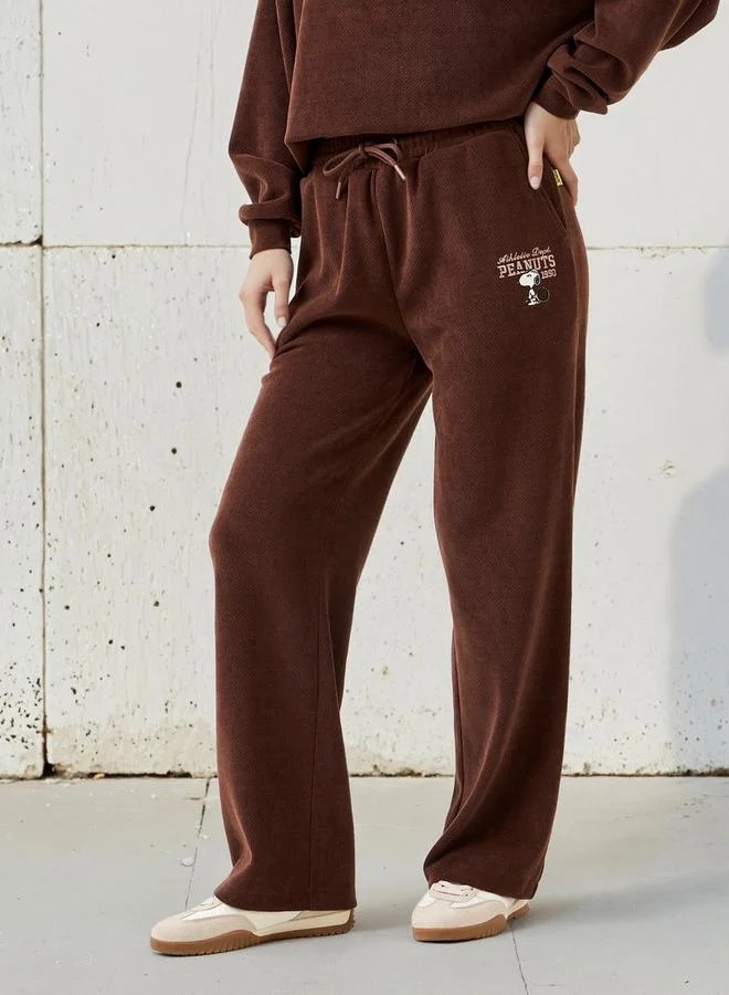 SP Characters Mid-Rise Polyester Blend Track Pants with Snoopy Embroidery