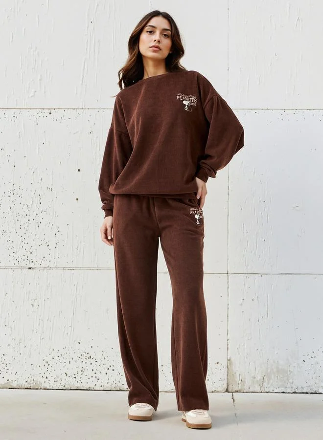 SP Characters Mid-Rise Polyester Blend Track Pants with Snoopy Embroidery