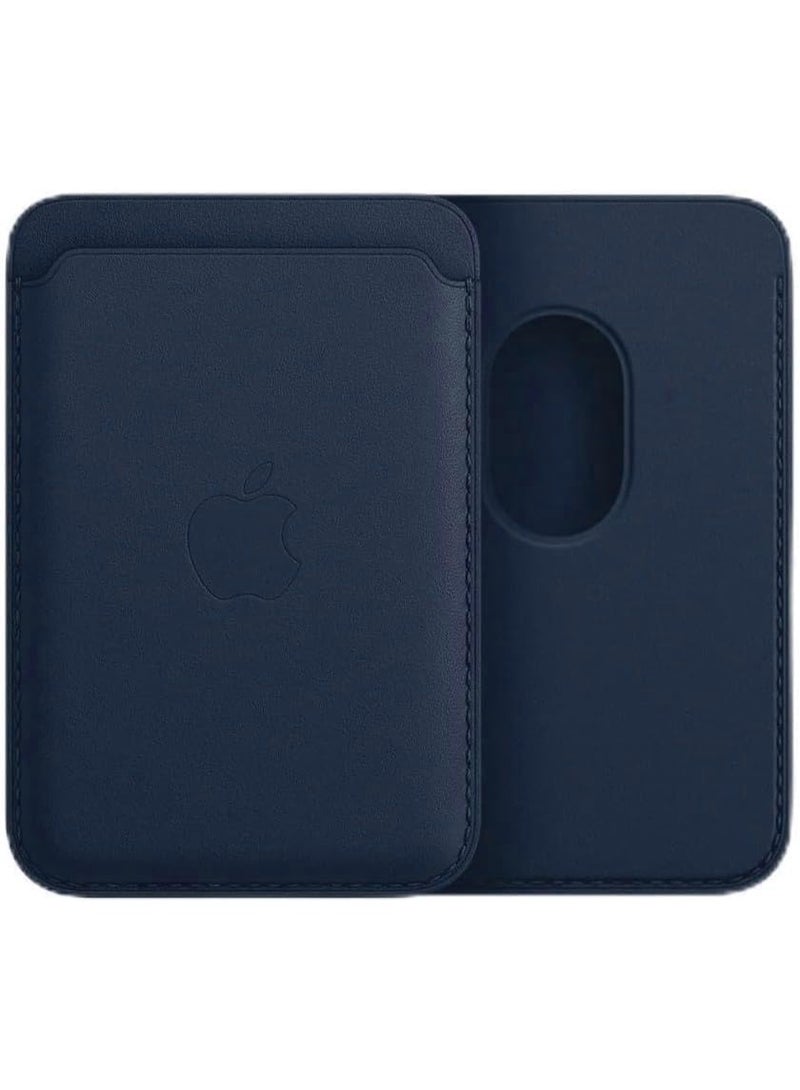 Magnetic Leather ID Card Holder Wallet Compatible with Apple iPhone 12/13/14/15/16, Mini - Plus - Pro - Pro Max (Navy) - Image 1