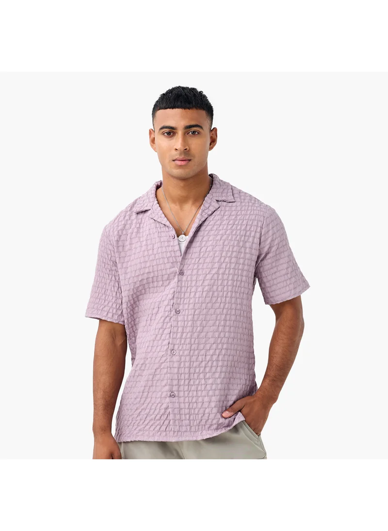 فاف Regular Fit Dobby Textured Shirt with Camp Collar and Short Sleeves
