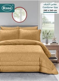 Rose ROSE Luxurious Flory Comforter, Premium Cotton Alternative Microfiber, Set of 6 pieces, Super Soft Cozy Breathable Cooling Lightweight, King size 260x240 cm, Camel  - Image 1