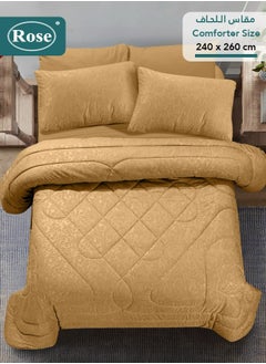 Rose ROSE Luxurious Flory Comforter, Premium Cotton Alternative Microfiber, Set of 6 pieces, Super Soft Cozy Breathable Cooling Lightweight, King size 260x240 cm, Camel  - Image 3