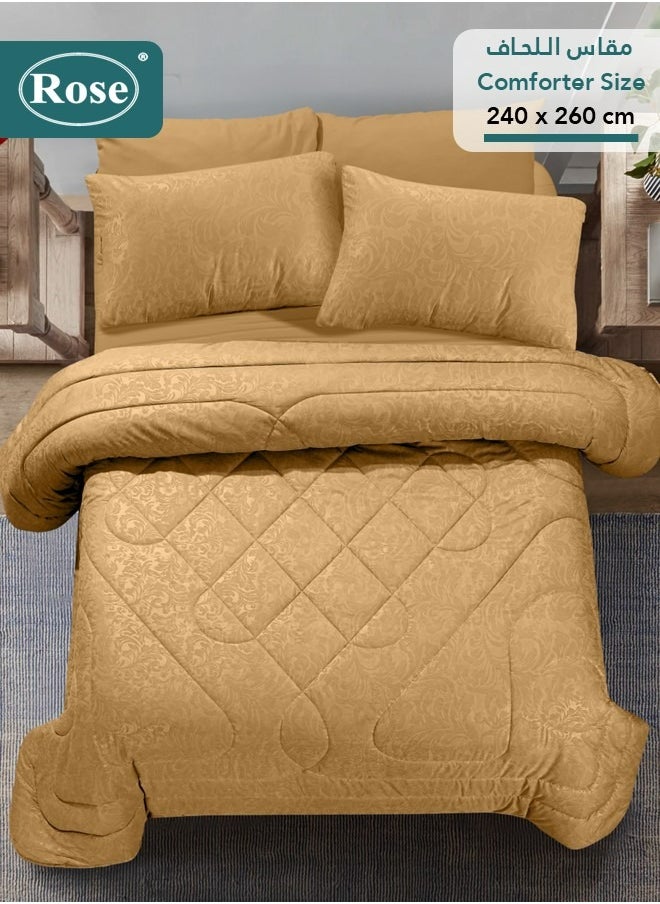 Rose ROSE Luxurious Flory Comforter, Premium Cotton Alternative Microfiber, Set of 6 pieces, Super Soft Cozy Breathable Cooling Lightweight, King size 260x240 cm, Camel  - Image 3