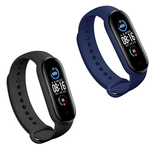 INEFABLE Mi SmartWatch 5 and 6 Watch Straps Original for Mi Watch M5 and M6 Watch Strap Soft Silicone Adjustable Watch Strap-Device Not Incuded-Black & Blue-Pack of 2 - Image 1