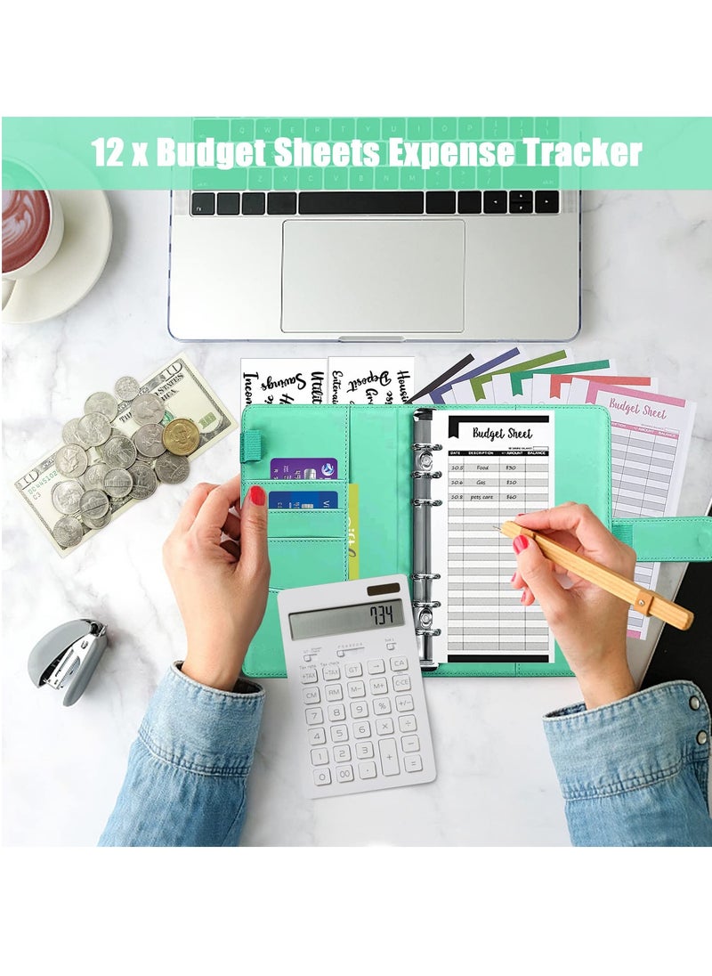 KASTWAVE Budget Binder with 8pcs Cash Envelopes for Budgeting, Crocodile Pattern A6 Binder with 2Pcs Label Stickers and 12Pcs Expense Trackers Money Organizer for Cash for Saving Binder(Green)  - Image 5
