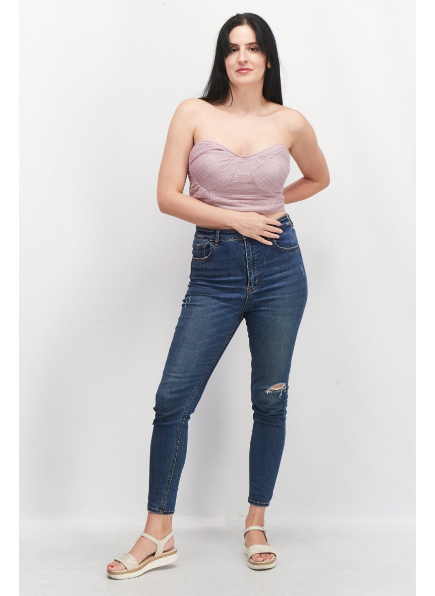 Anaya With Love Women Sweetheart Neck Strapless Solid Crop Top, Lavender  - Image 4