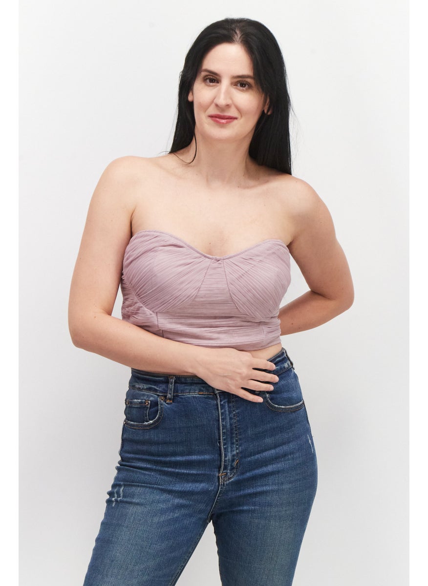Anaya With Love Women Sweetheart Neck Strapless Solid Crop Top, Lavender  - Image 1