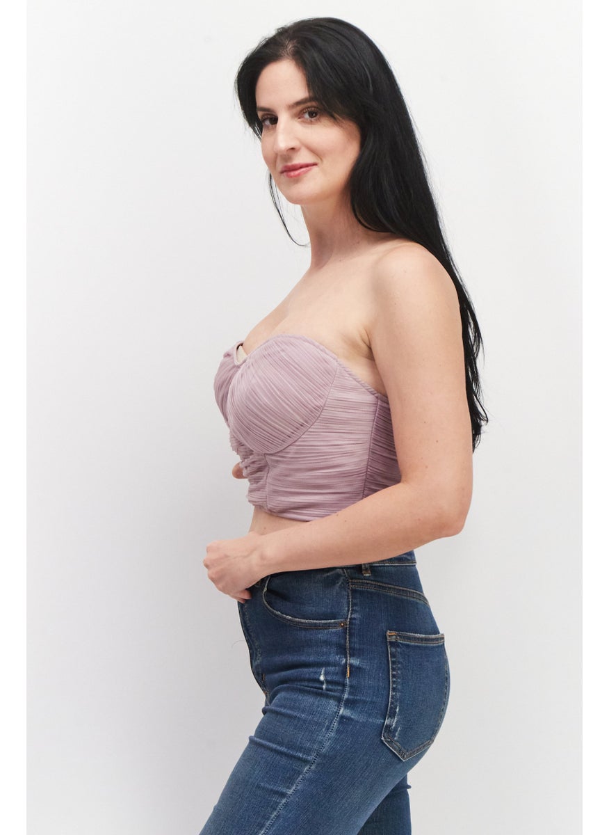 Anaya With Love Women Sweetheart Neck Strapless Solid Crop Top, Lavender  - Image 3