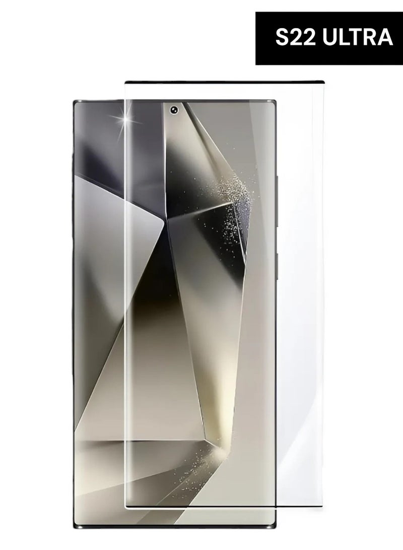 واقي شاشة زجاج لسامسونج جالكسي اس 22 الترا (Samsung Galaxy S22 Ultra), بتصميم منحني حماية فائقة من الحافة الى الحافة مع الوضوح الفائق والحماية ضد السقوط والخدوش، شفاف - Image 1