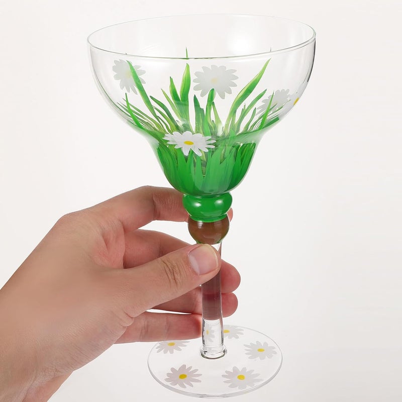 Hand-painted Daisy Margarita Wine Glasses, Delicate Crystal Cocktail Glasses with Stem, Wear-resistant Multi-hue Celebration Drinkware for Home and Travel - Image 4