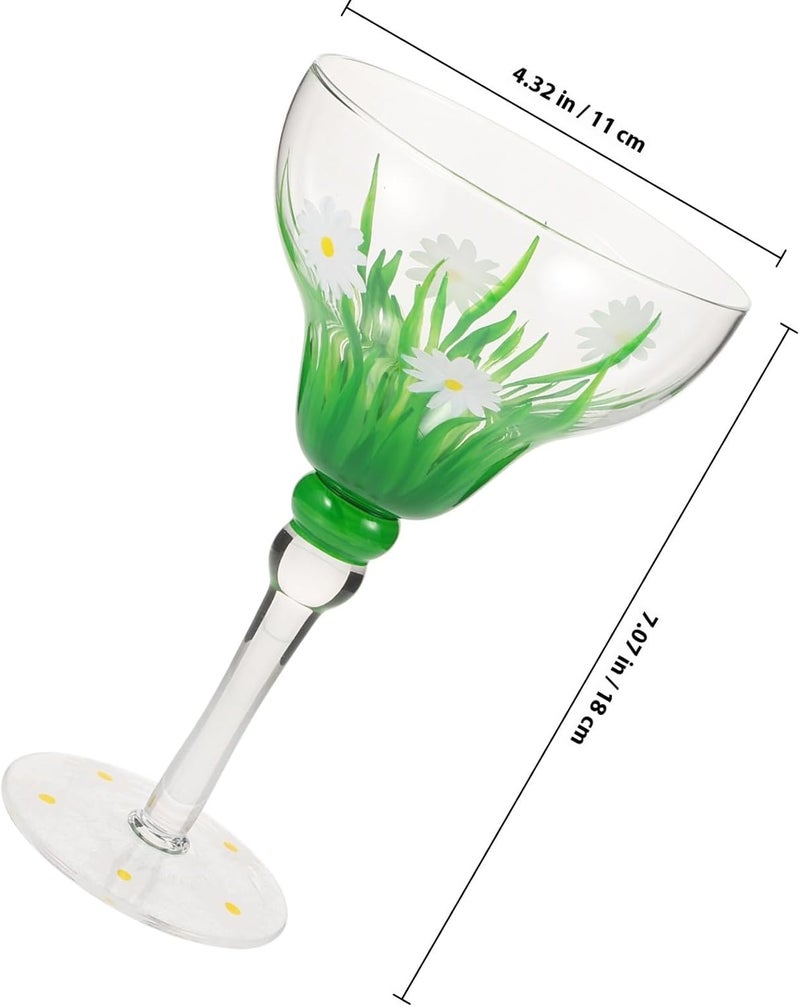 Hand-painted Daisy Margarita Wine Glasses, Delicate Crystal Cocktail Glasses with Stem, Wear-resistant Multi-hue Celebration Drinkware for Home and Travel - Image 2