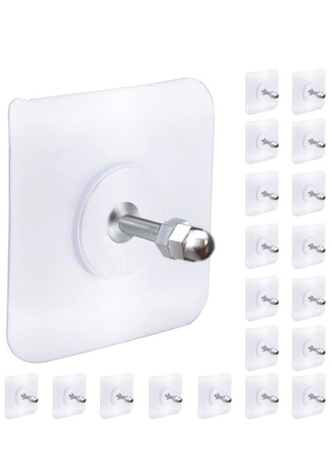 20 Pcs Adhesive Wall Hooks, Transparent No-Drill Hooks for Bathroom, Shower, Kitchen, Stainless Steel, Water-Resistant Sticky Wall Hooks for Hanging with 5.0 Kg Load Capacity, Double-Sided Adhesive Alternative to Nails, Ideal for Frames, Pictures, Living Room, Bedroom