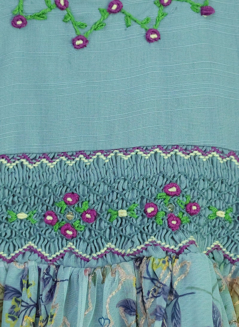 كيدابهو فستان أطفال سموكيد للبنات - أحلام الأزهار الزرقاء - Image 4