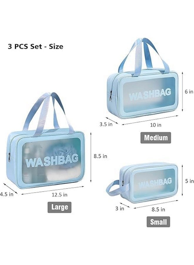 VIHANCO Cosmetic Makeup Organizer Pouch Bag for Women, Wash Bag for Travel, Toilery Organizer Kit, 3 Pcs Wash Bag Set, Blue - Image 3