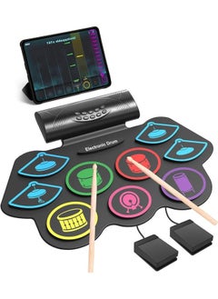 Generic 9 Pads Electronic Drum Set 19×13 Inch Roll-Up Drum Portable Drum Pad Kit With MIDI Education Function Built-in Speaker, Supports headphone Or Bluetooth Great Holiday Birthday Gift for Kids Colorful  - Image 1