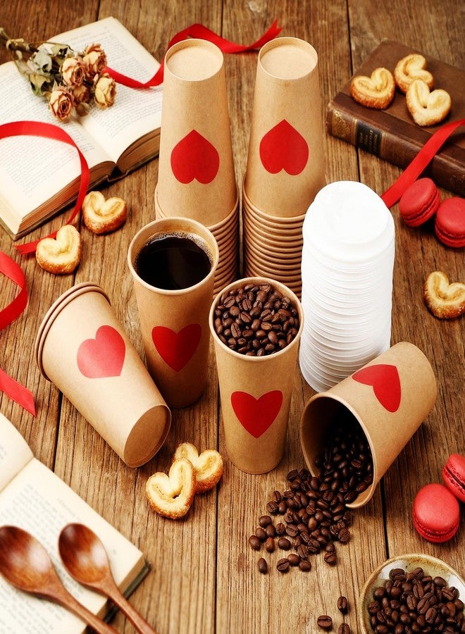 Remerry 100 Pcs 12 oz Red Heart Disposable Coffee Cups with Lids, Red Heart Coffee Cups Craft Paper Beverage Hot Chocolate Container for Birthday Wedding Anniversary Party Supplies - Image 3