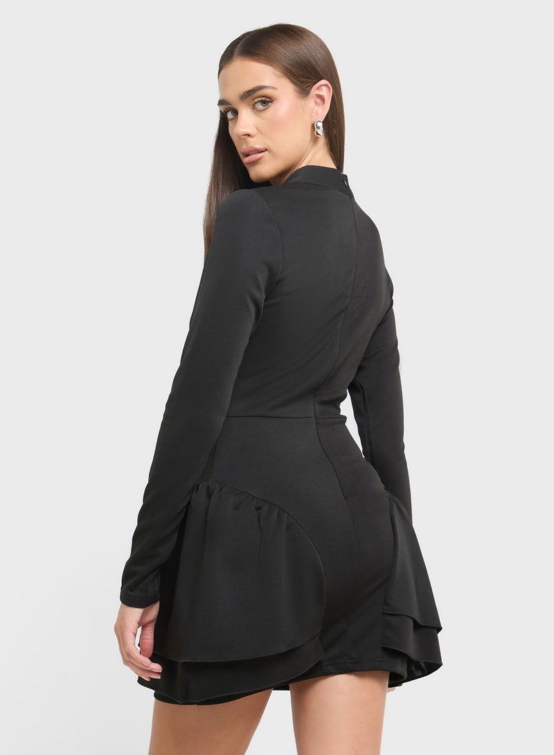 جينجر فستان بياقة عالية وحافة منتفخة - Image 2