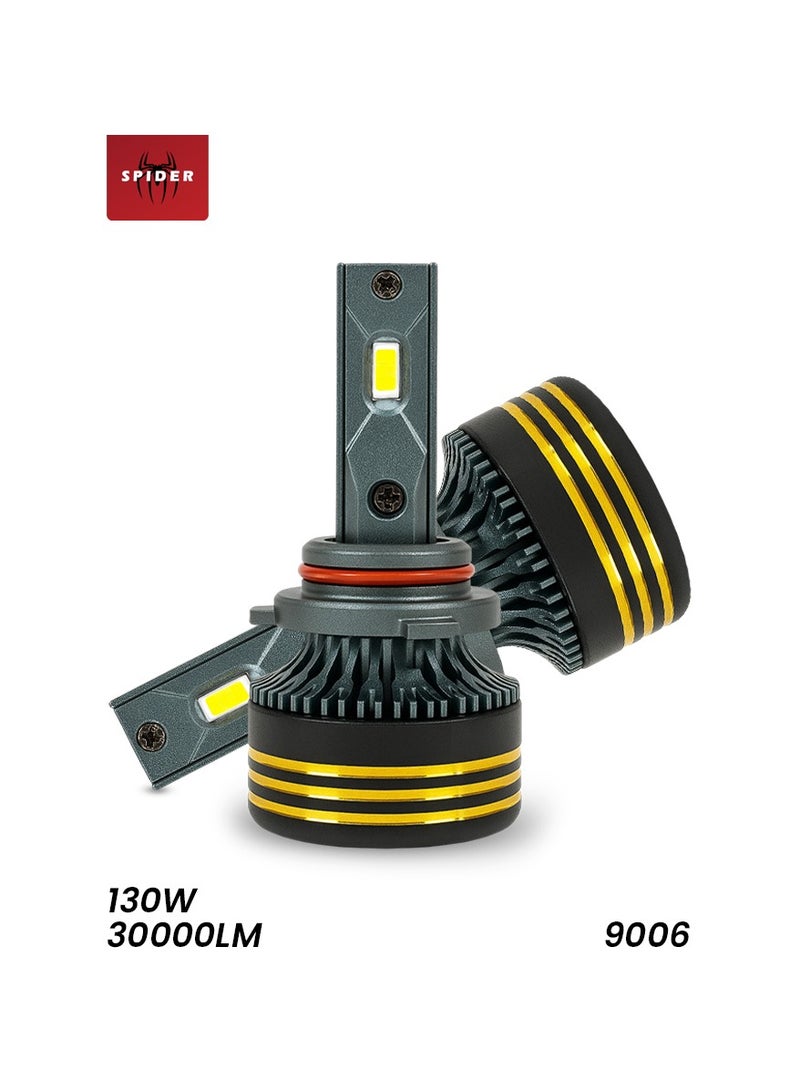 SPIDER M8 PRO Silver LED Headlight Bulbs 130W 30000LM 9006 Conversion Kit – 6500K Cool White, IP65 Waterproof, Super Focused Beam, Aviation Aluminum 6063, >30000H Lifespan, DC 12V–24V_ - Image 1