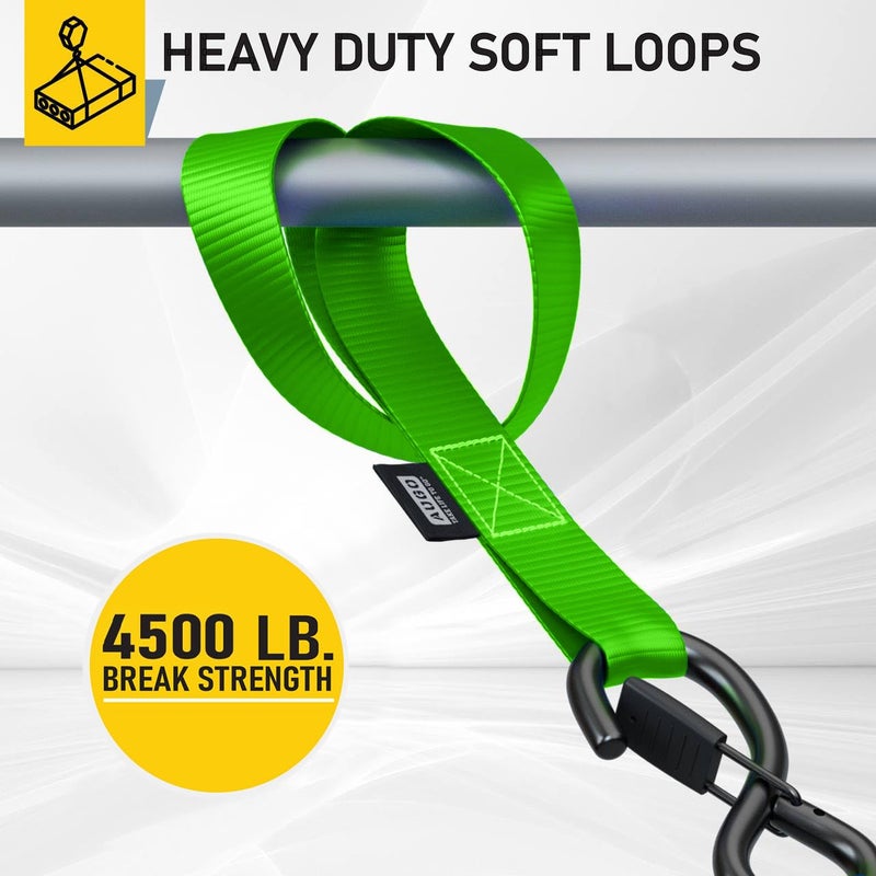 AUGO Soft Loop Tie Down Straps - 1,500 Load Capacity & 4,500 Lbs Breaking Strength - 6 Pack - Loops for Securing ATV, UTV, Motorcycles, Scooters, Dirt Bikes, Lawn & Garden Equipment - by AUGO - Image 2