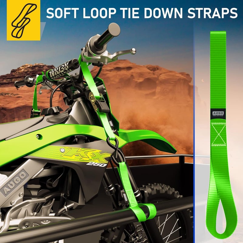 AUGO Soft Loop Tie Down Straps - 1,500 Load Capacity & 4,500 Lbs Breaking Strength - 6 Pack - Loops for Securing ATV, UTV, Motorcycles, Scooters, Dirt Bikes, Lawn & Garden Equipment - by AUGO - Image 5