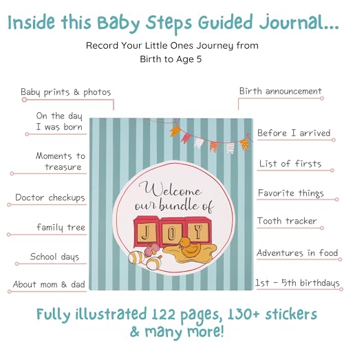 Doodle Baby Journal Set to Record Your Little One's Journey from Birth to Age 5 | Record Baby's Birth Story | Store Memories | Storage for photos and Documents (Joyful Moments) - Image 3
