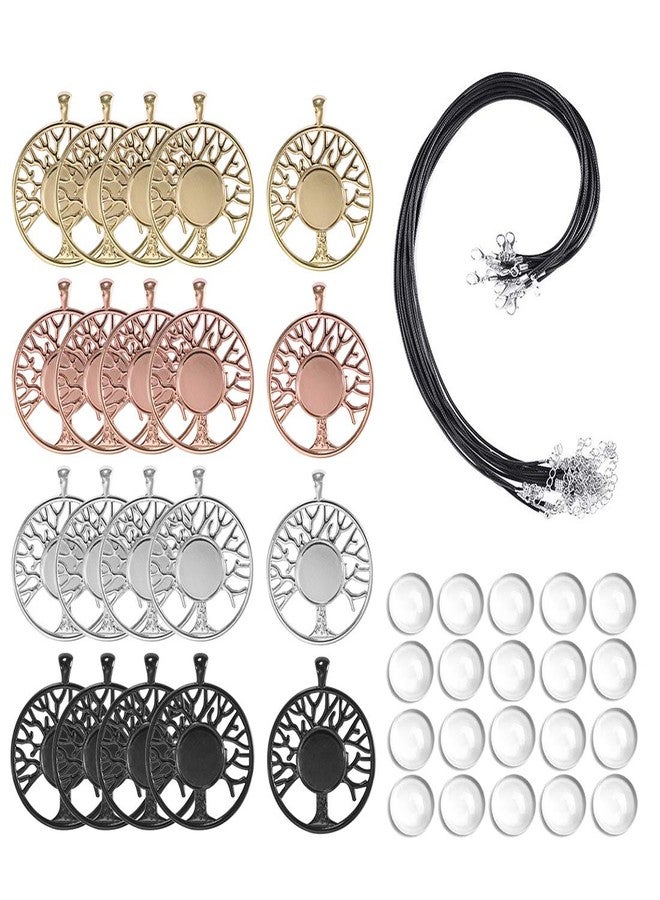 LANBEIDE 60Pieces Cabochons Crafting Kits-20Pcs Tree of Life Bezel Pendant Blank Trays with 20Pcs Glass Dome and 20Pcs Black Necklace Cords with Clasps for DIY Jewelry Making - Image 1