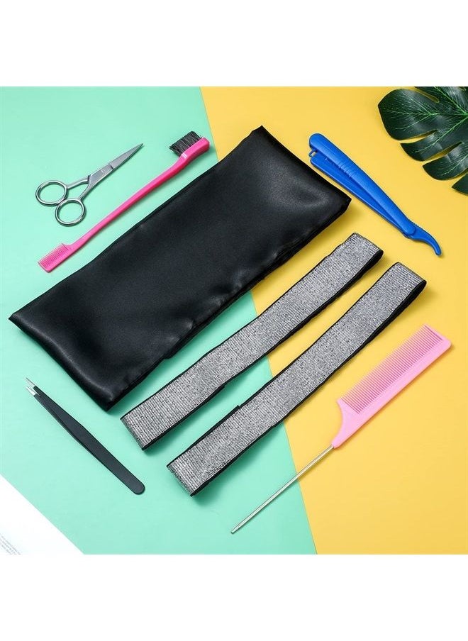 9 Pcs Wig Kit for Lace Front for Beginners Elastic Band for Wigs Non Slip Edge Laying Scarf with Eyebrow Trimmer Edge Brushes Mini Scissors for Hair Closure Frontal Wigs Styling Tools Set