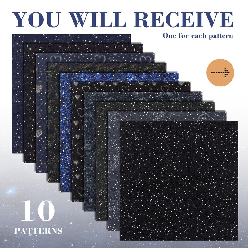 BDS-HOME 10pcs Quilting Print Fabric 9.8"X9.8" Cotton Fat Squares Sheets Printed Starry Sky Supplies for Sewing Patchwork Scrapbooking DIY Craft - Image 3