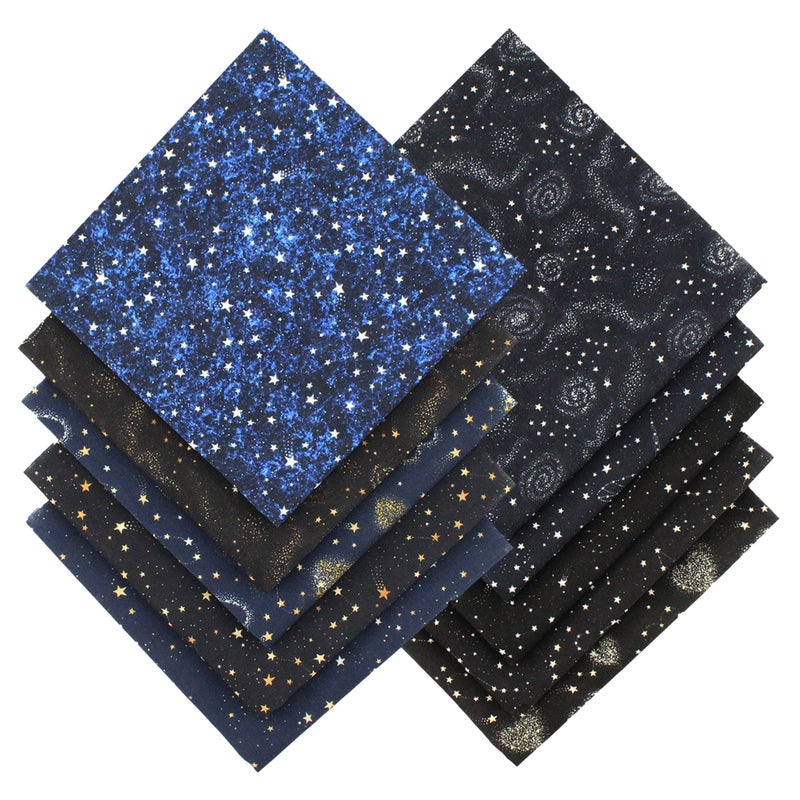 BDS-HOME 10pcs Quilting Print Fabric 9.8"X9.8" Cotton Fat Squares Sheets Printed Starry Sky Supplies for Sewing Patchwork Scrapbooking DIY Craft - Image 1