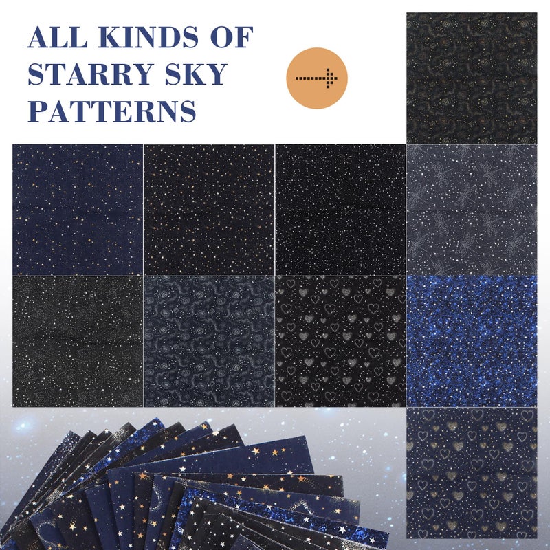 BDS-HOME 10pcs Quilting Print Fabric 9.8"X9.8" Cotton Fat Squares Sheets Printed Starry Sky Supplies for Sewing Patchwork Scrapbooking DIY Craft - Image 4
