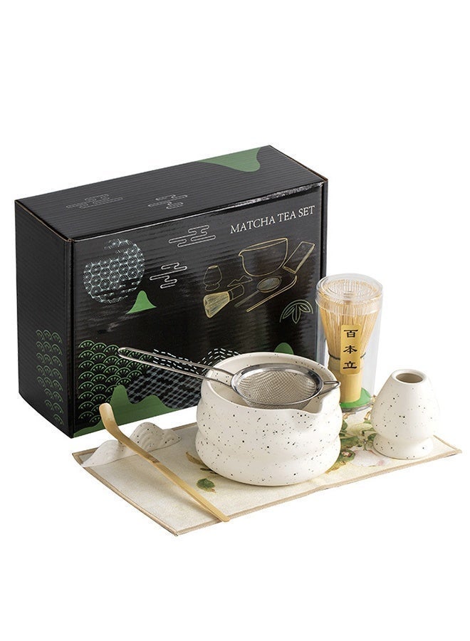 دائرة مربعة طقم ماتشا ياباني مكون من 7 قطع، وعاء ماتشا سيراميكي + حامل خفق + خفق من الخيزران + ملعقة + حصيرة + حامل ملعقة + منخل شاي من الفولاذ المقاوم للصدأ، لحفل الشاي التقليدي - مجموعة ماتشا سيراميكية مثالية مصنوعة يدويًا لإعداد شاي ماتشا التقليدي، مجموعة هدايا ماتشا طبيعية 100% (أبيض) - Image 5