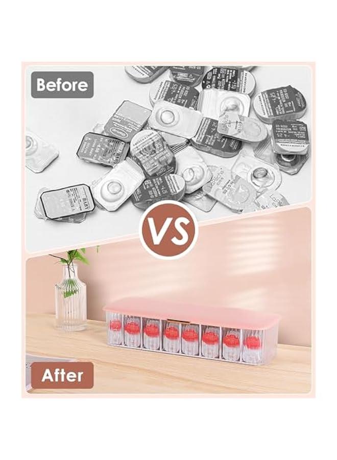 عربست موكو حافظات تخزين العدسات اللاصقة لمستحضرات التجميل مع مساحة تخزين، علبة متينة وبسيطة للاستعمال مرة واحدة للعدسات اللاصقة اليومية لجميع العلامات التجارية، شفافة + بينك - Image 2