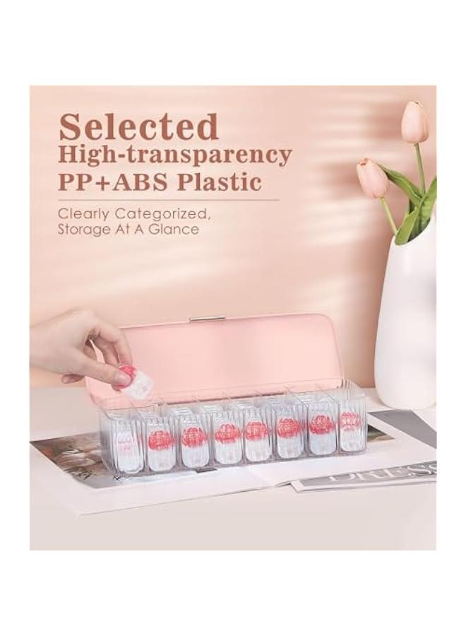 عربست موكو حافظات تخزين العدسات اللاصقة لمستحضرات التجميل مع مساحة تخزين، علبة متينة وبسيطة للاستعمال مرة واحدة للعدسات اللاصقة اليومية لجميع العلامات التجارية، شفافة + بينك - Image 3
