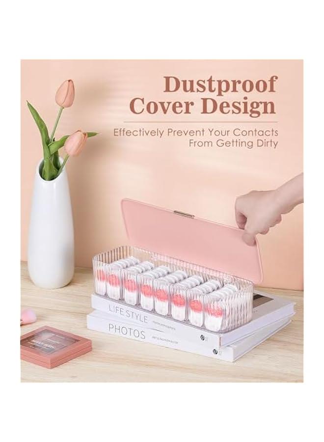 عربست موكو حافظات تخزين العدسات اللاصقة لمستحضرات التجميل مع مساحة تخزين، علبة متينة وبسيطة للاستعمال مرة واحدة للعدسات اللاصقة اليومية لجميع العلامات التجارية، شفافة + بينك - Image 4