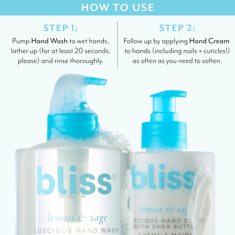 Bliss Lemon & Sage Happy Hands Duo | Hydrating Hand Wash & Nourishing Hand Cream Set with Decorative Tray - Image 5