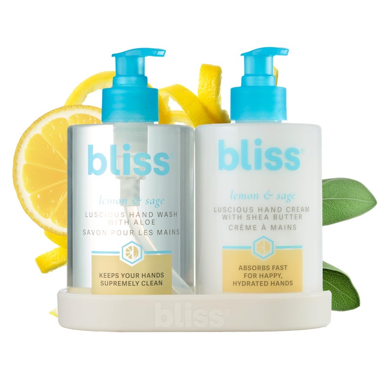 Bliss Lemon & Sage Happy Hands Duo | Hydrating Hand Wash & Nourishing Hand Cream Set with Decorative Tray - Image 1