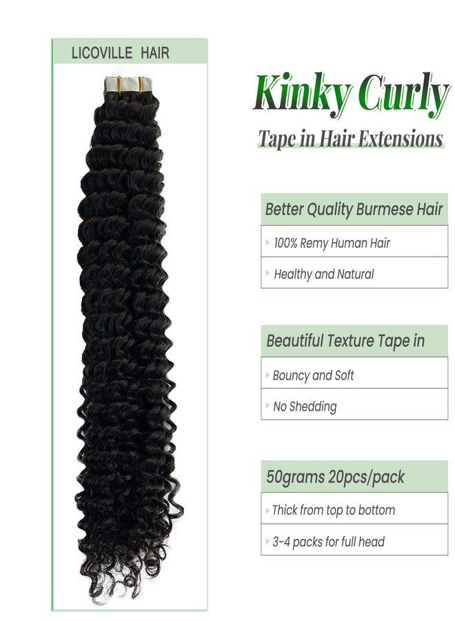 Licoville Kinky Curly Tape in Hair Extensions Human Hair 22 Inch, Natural Black Kinky Hair Tape in Extensions Seamless Kinky Curly Tape ins Real Human Hair Extensions for Black Women 50g 20pcs - Image 3