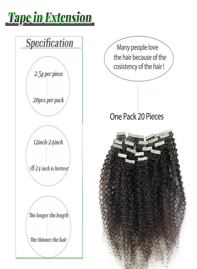 Licoville Kinky Curly Tape in Hair Extensions Human Hair 22 Inch, Natural Black Kinky Hair Tape in Extensions Seamless Kinky Curly Tape ins Real Human Hair Extensions for Black Women 50g 20pcs - Image 4