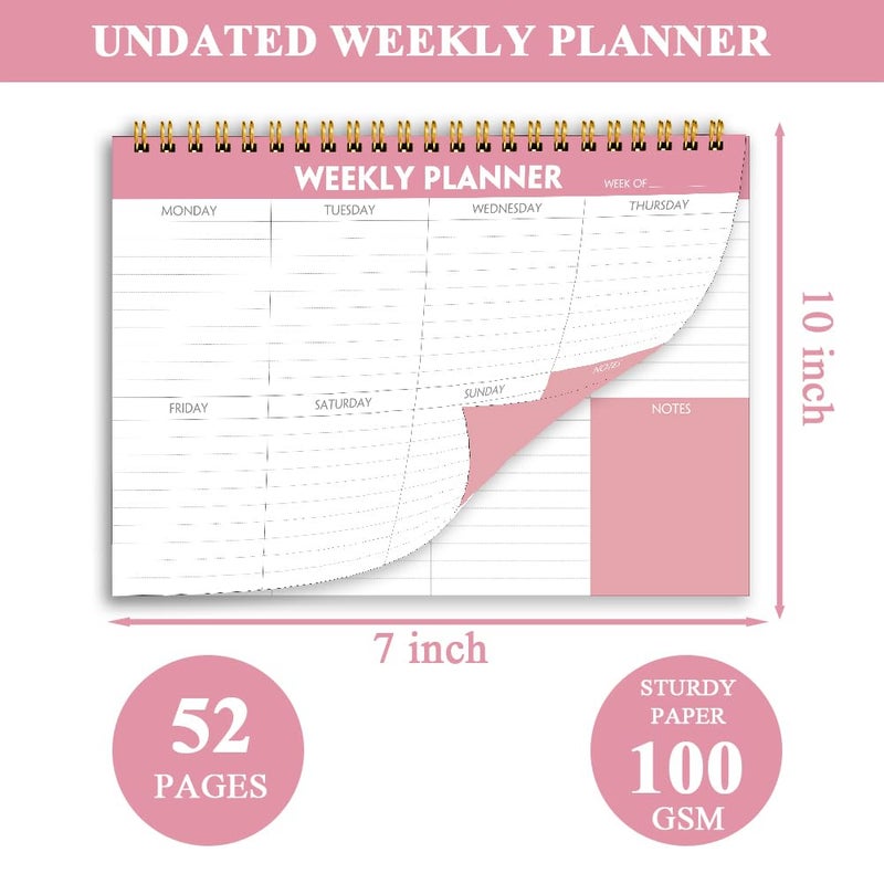 Getvow Weekly Planner Notepad - 7" x 10" Weekly Pad Organizers Habit Tracker Journal for Man & Women, 52 Sheets, 100gsm Paper, Undated Weekly To Do List Notepad with Your Life, Pink - Image 2
