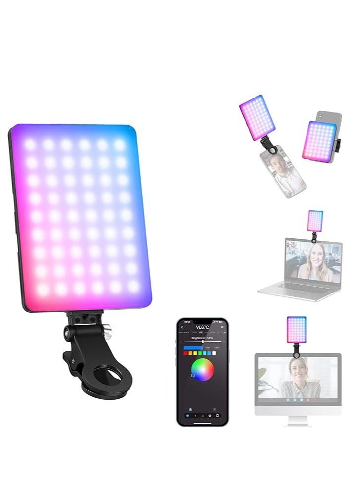 NEEWER VL67C RGB Selfie Light with APP Control, 94 LED CRI97 2000mAh Rechargeable, Cold Shoe Mount as Camera Light, Portable Front & Back Phone Clip for TikTok, Video Conference Light for Laptop black - Image 1