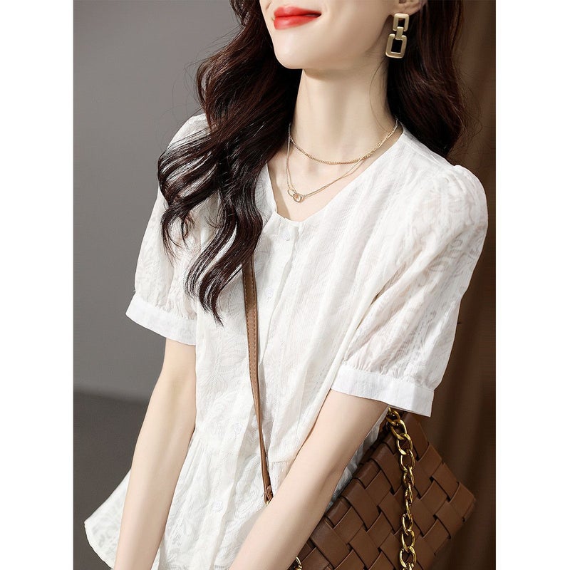 Elegant Doll Shirt Elegant Commuting Style Exquisite And Intellectual 2024 Summer Commuting Fashion Casual Loose Korean Style Shirt - Image 5